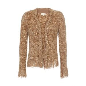 NWOT L'Agence Azure Fuzzy Fringe Boucle Open Cardigan Size XS Tan #3E516